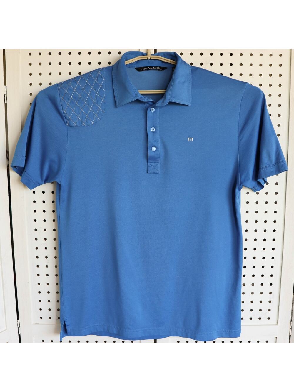 Travis Mathew Mens SIZE L Blue Short Sleeve Golf Polo Shirt Diamond Stitch
